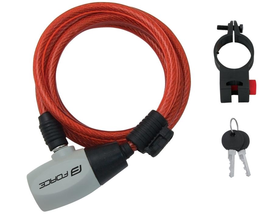 Замок Force RON 8/1850 мм (спиральный с креплением, красный)