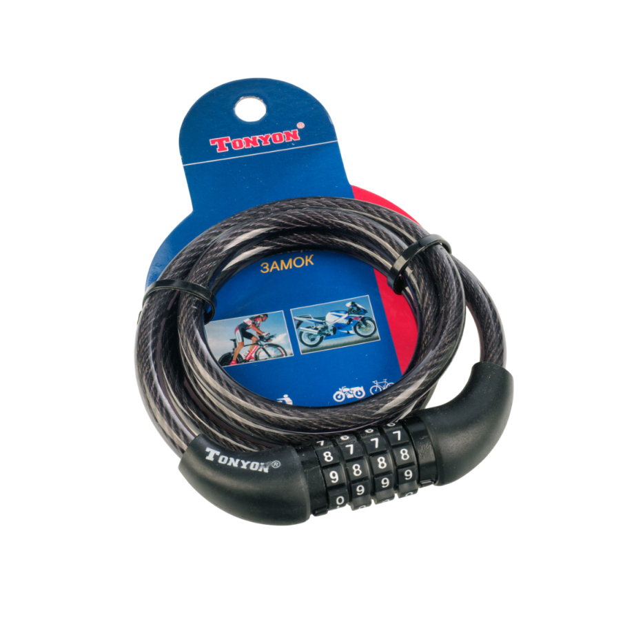 Замок велосипедный TONYON 567C-0810 (кодовый, 8/1000 мм)