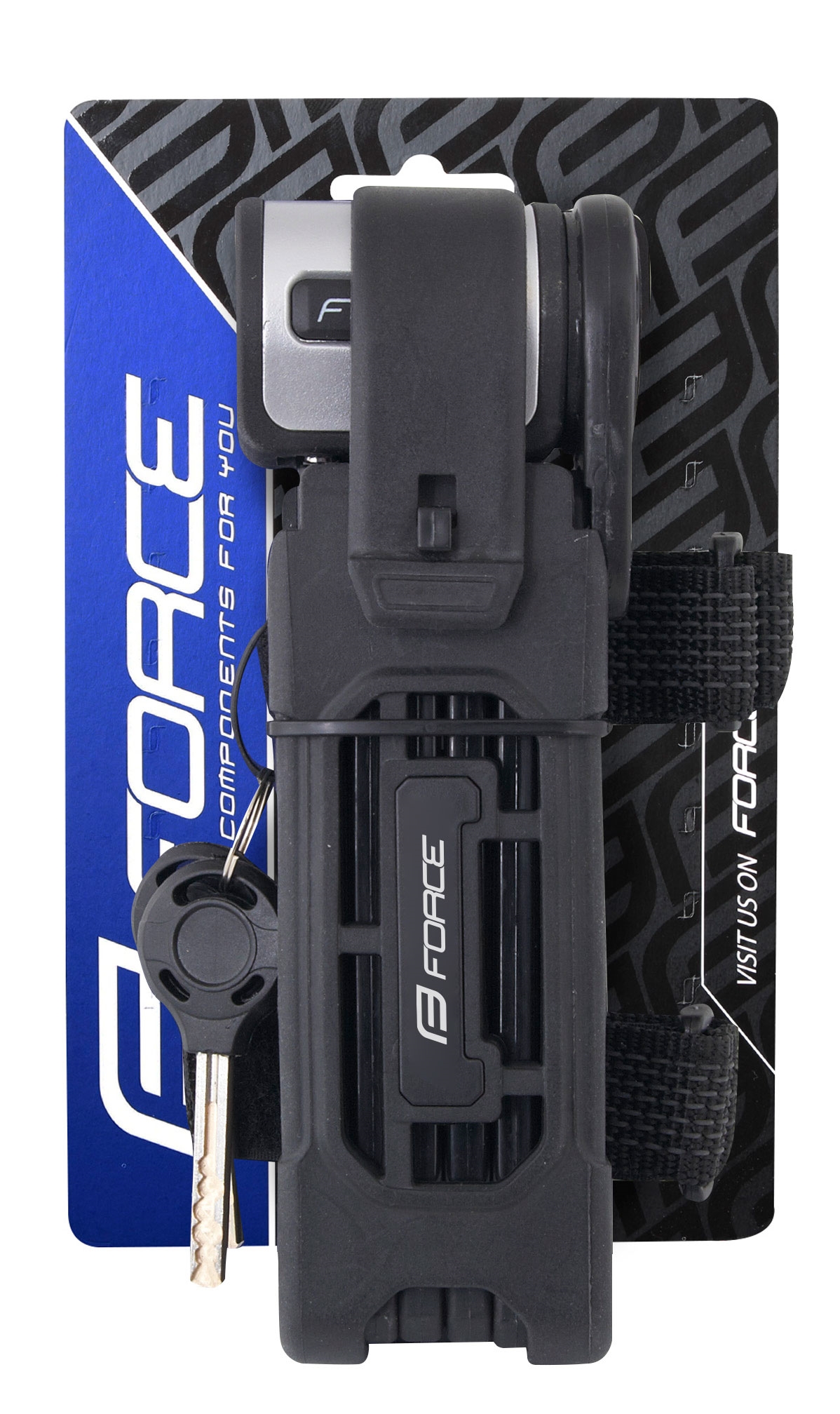 Замок Force FOLD 80 см (складной, 6 звеньев, с креплением, чёрный)