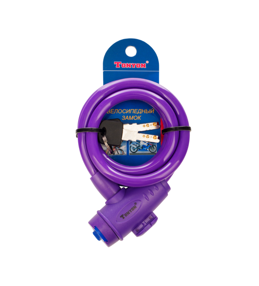 Замок велосипедный TONYON 588K-1010PR (10/1000 мм)