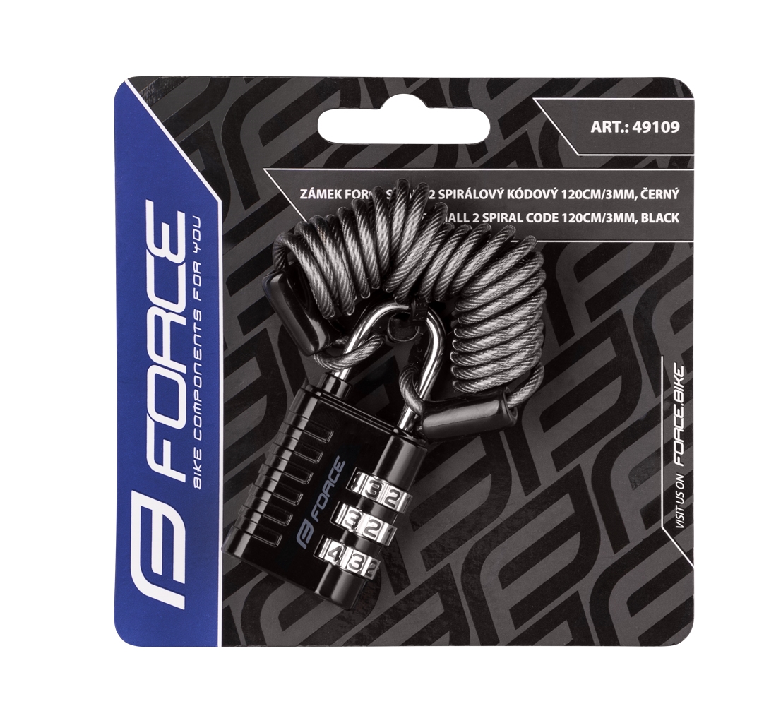 Замок Force SMALL 2 3/1200 мм (спиральный, кодовый, чёрный)