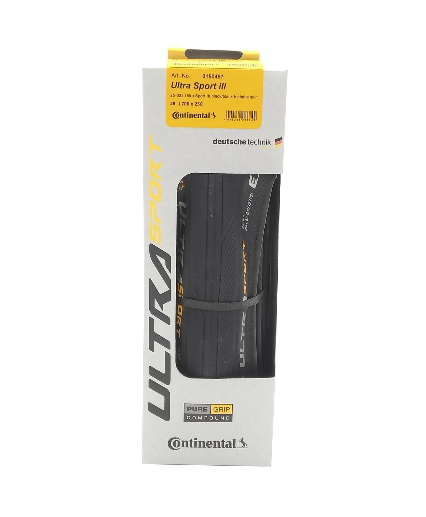 Велосипедная покрышка Continental 700x25C (25-622) Ultra Sport III, складная, 3/180TPI, Black