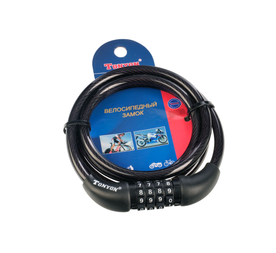 Замок велосипедный TONYON 567C-0812 (кодовый, 8/1200 мм)