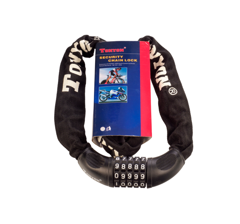 Замок велосипедный TONYON 732CH-0690 (цепной, кодовый, 6/900 мм)