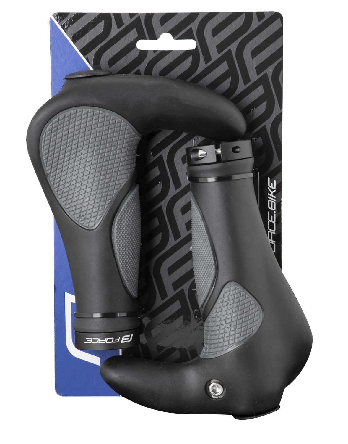 Грипсы с рожками Force GEL (чёрно-серые, L-102 мм)