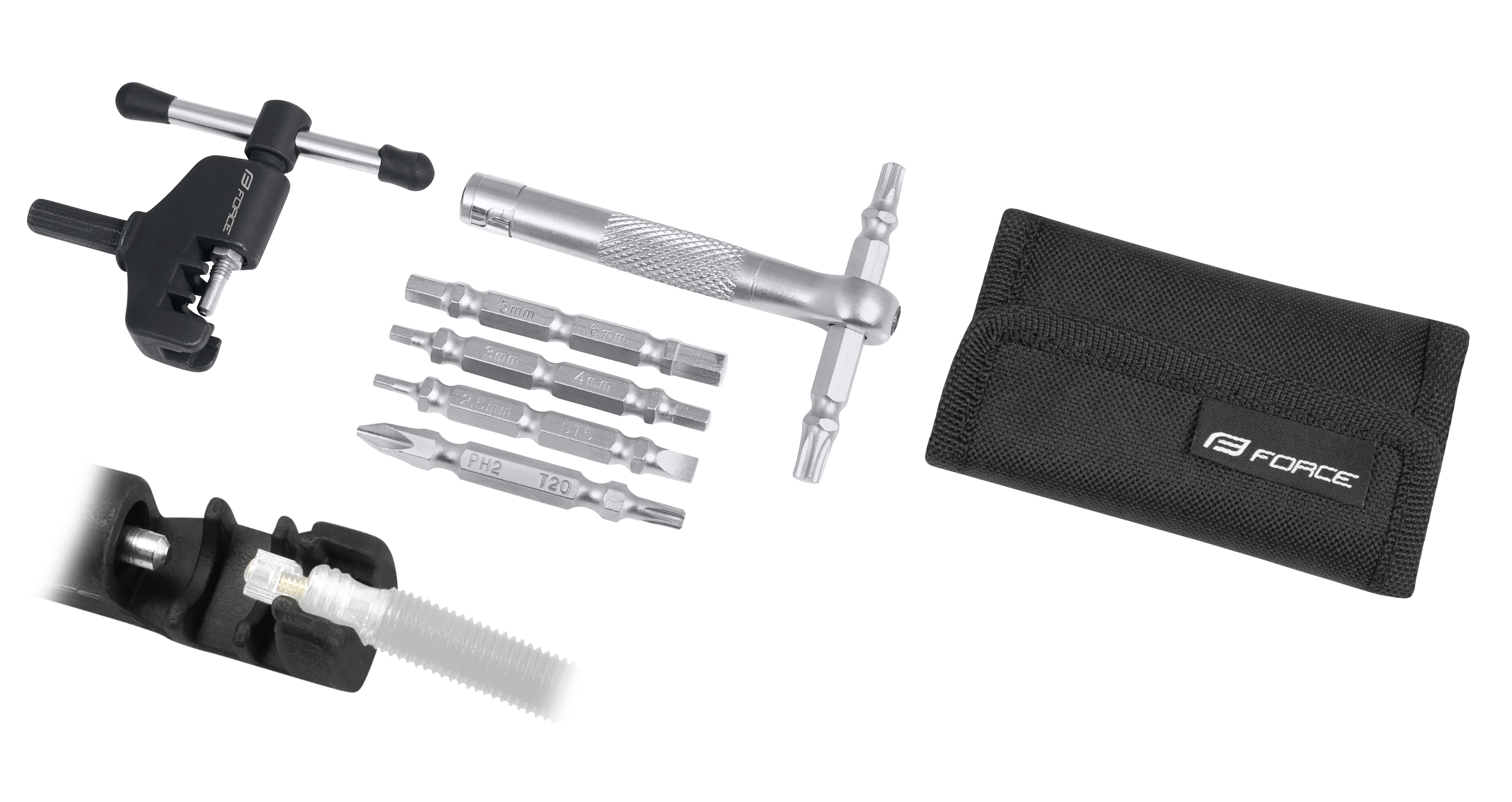 Инструмент Force 894669 (набор 12 в 1 с выжимкой цепи, в чехле)