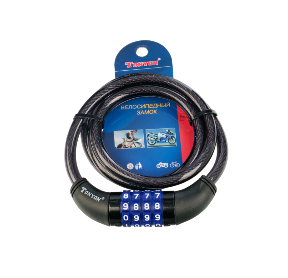 Замок велосипедный TONYON 5231C-1012 (кодовый, 10/1200 мм)